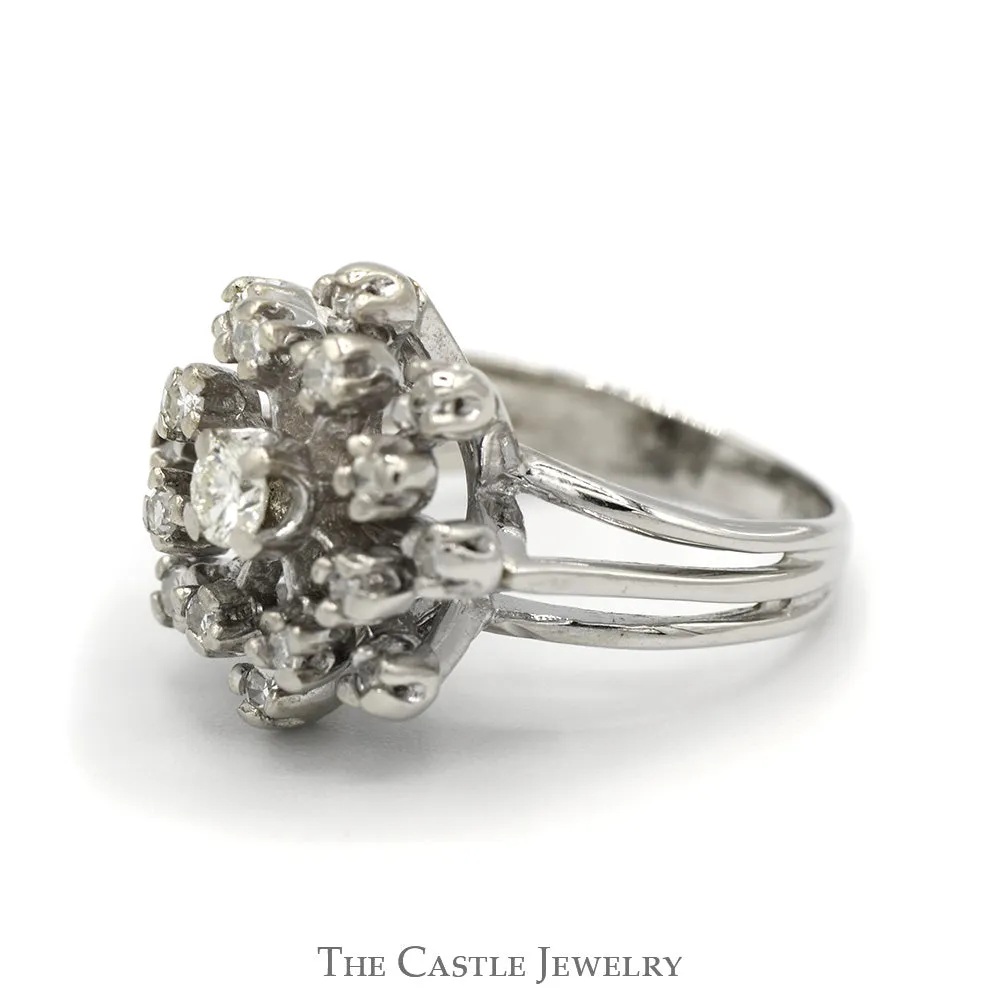 1/2cttw Flower Shaped Diamond Cluster Ring in 14k White Gold