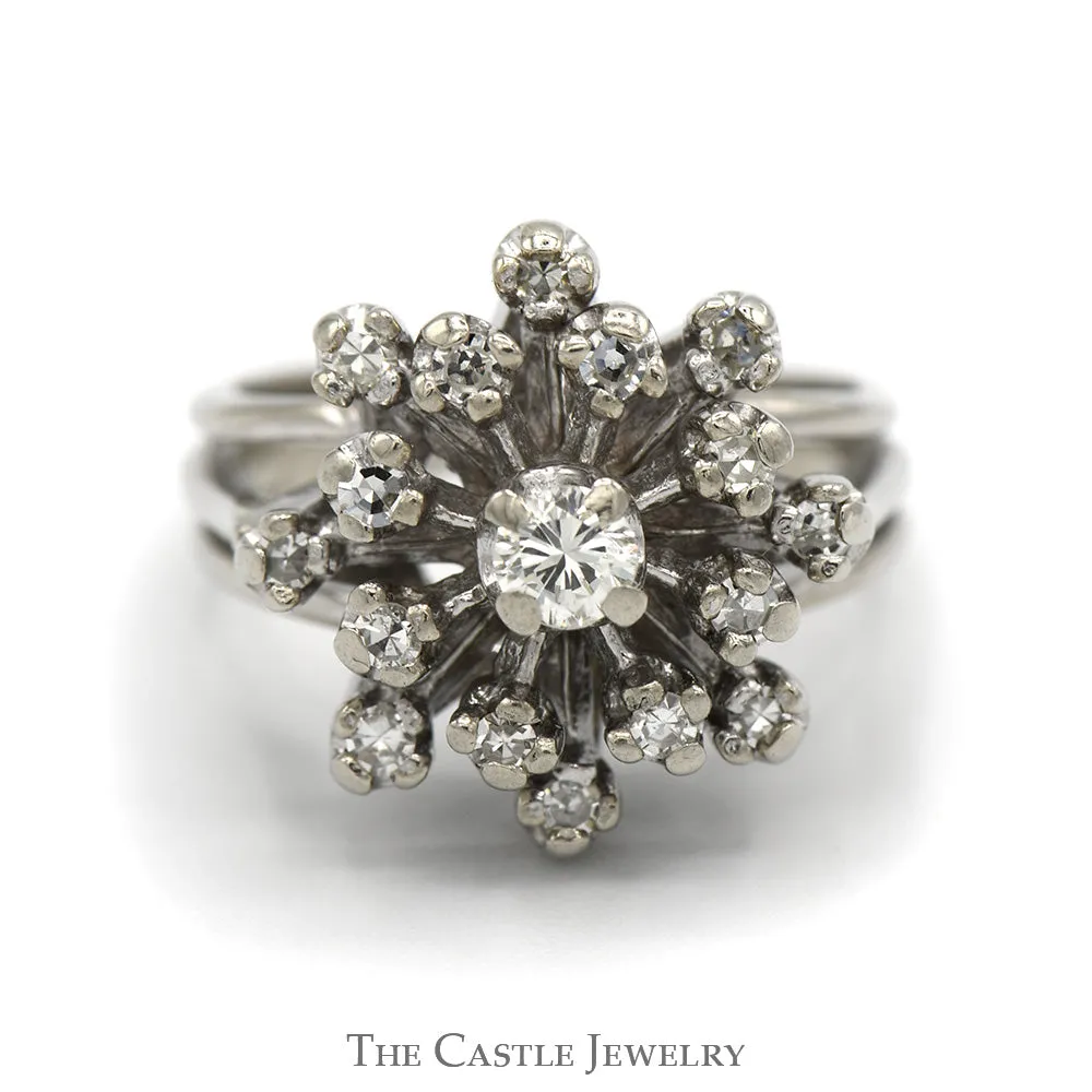 1/2cttw Flower Shaped Diamond Cluster Ring in 14k White Gold