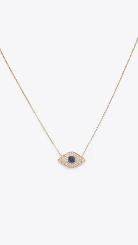 14k Yellow Gold Evil Eye Necklace with Saphire Center