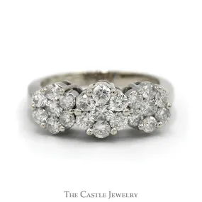 1.5cttw Triple Flower Diamond Cluster Ring in 10k White Gold