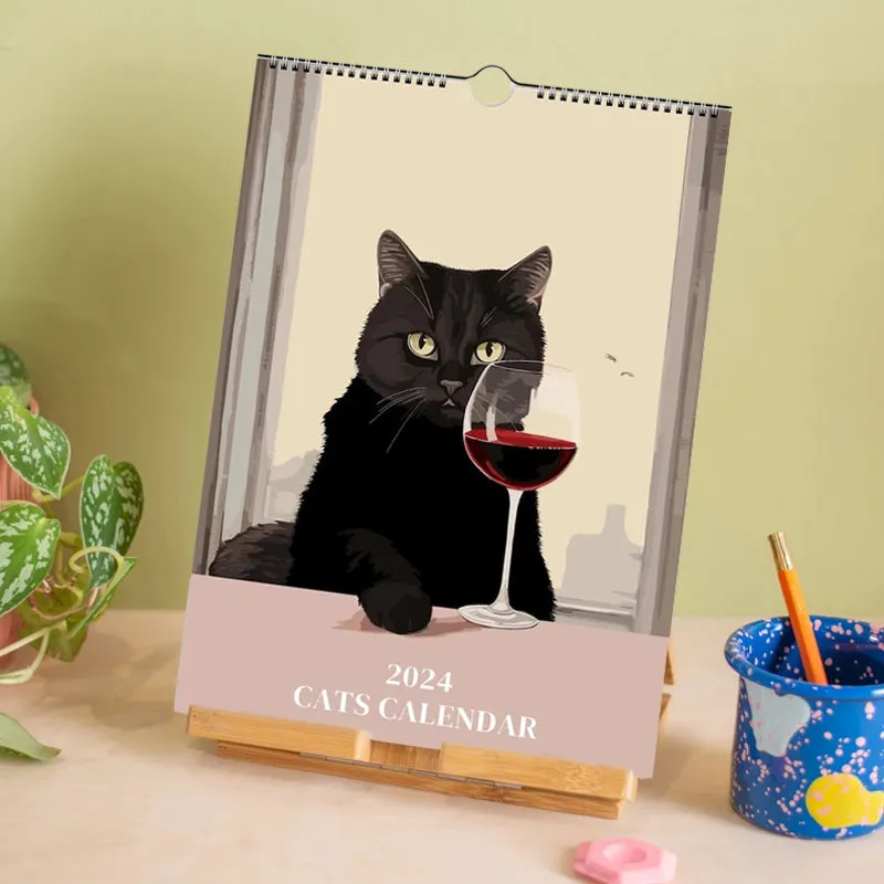 2024 Wall Calendar Illustrated Cats