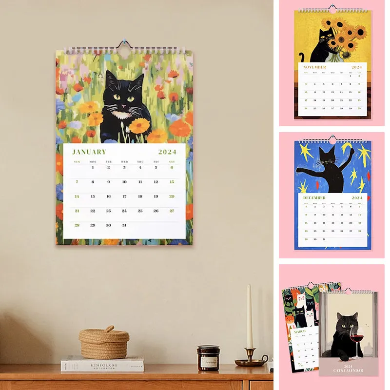 2024 Wall Calendar Illustrated Cats