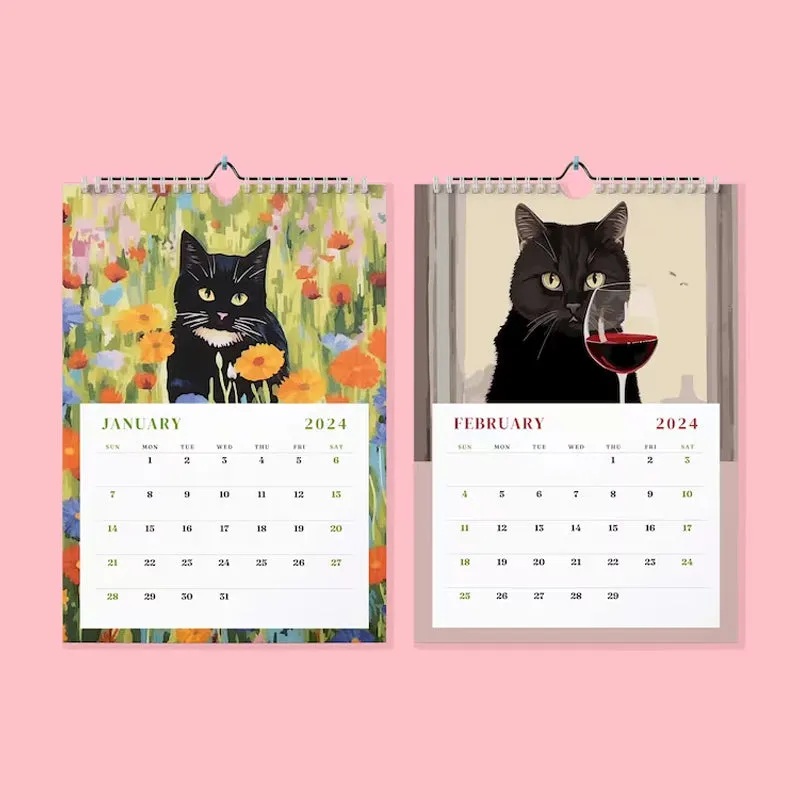 2024 Wall Calendar Illustrated Cats