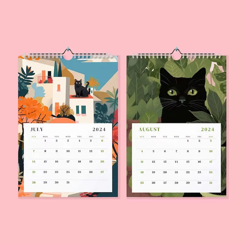 2024 Wall Calendar Illustrated Cats