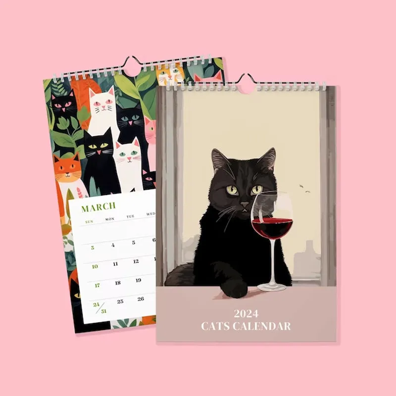 2024 Wall Calendar Illustrated Cats