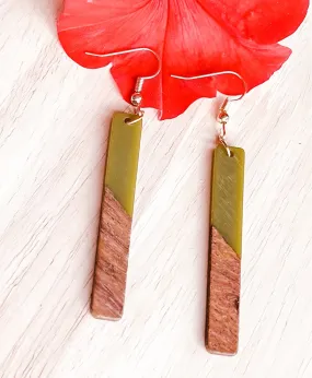 25% Off Wood and Green Resin Bar Earrings