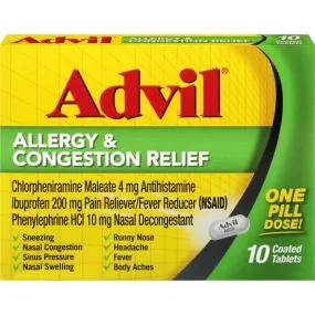 Advil Allergy & Congestion Relief Pain Reliever Tablets - 10 Count