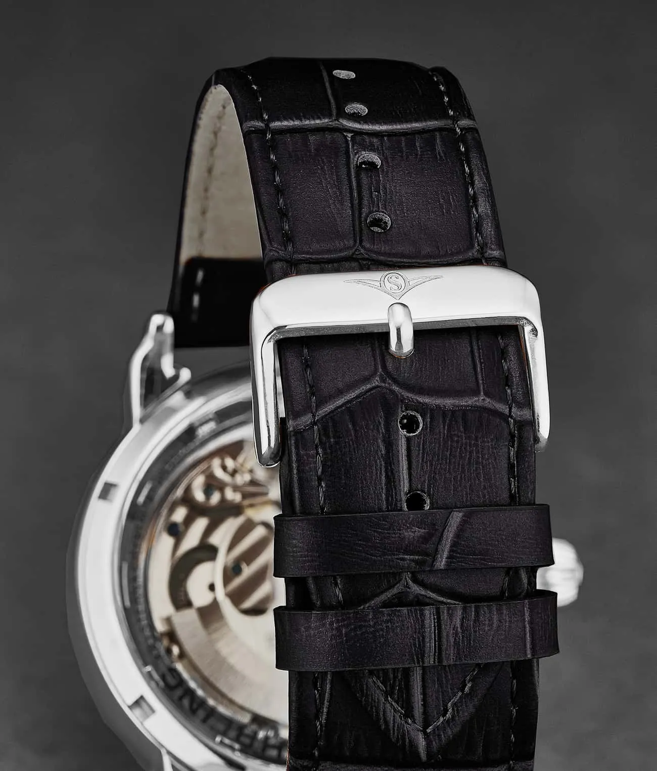 Alligator Embossed Black Leather 24mm Strap