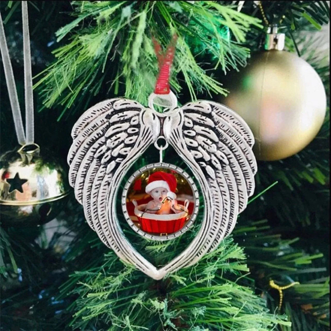 Angel Wings Ornament - Handmade Ornament, Christmas Ornament, Photo Ornament, Memorial Ornament, Custom Ornament