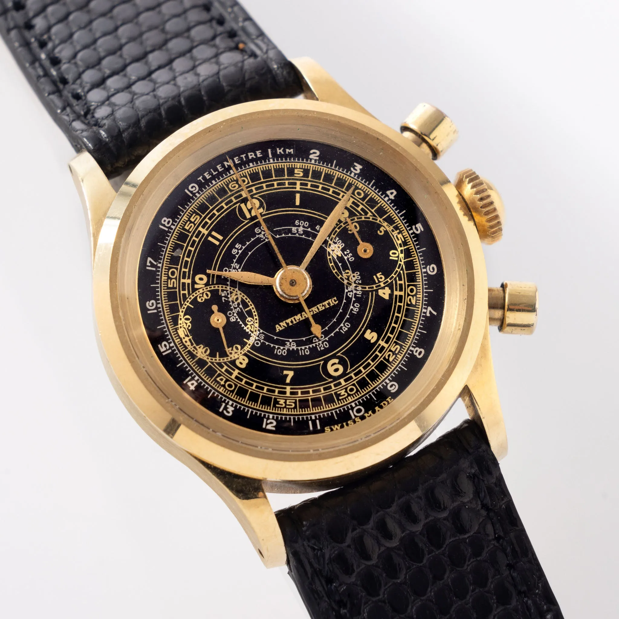 Anonymous Baby Chronograph 18k Yellow Gold Gilt Dial Valjoux 69