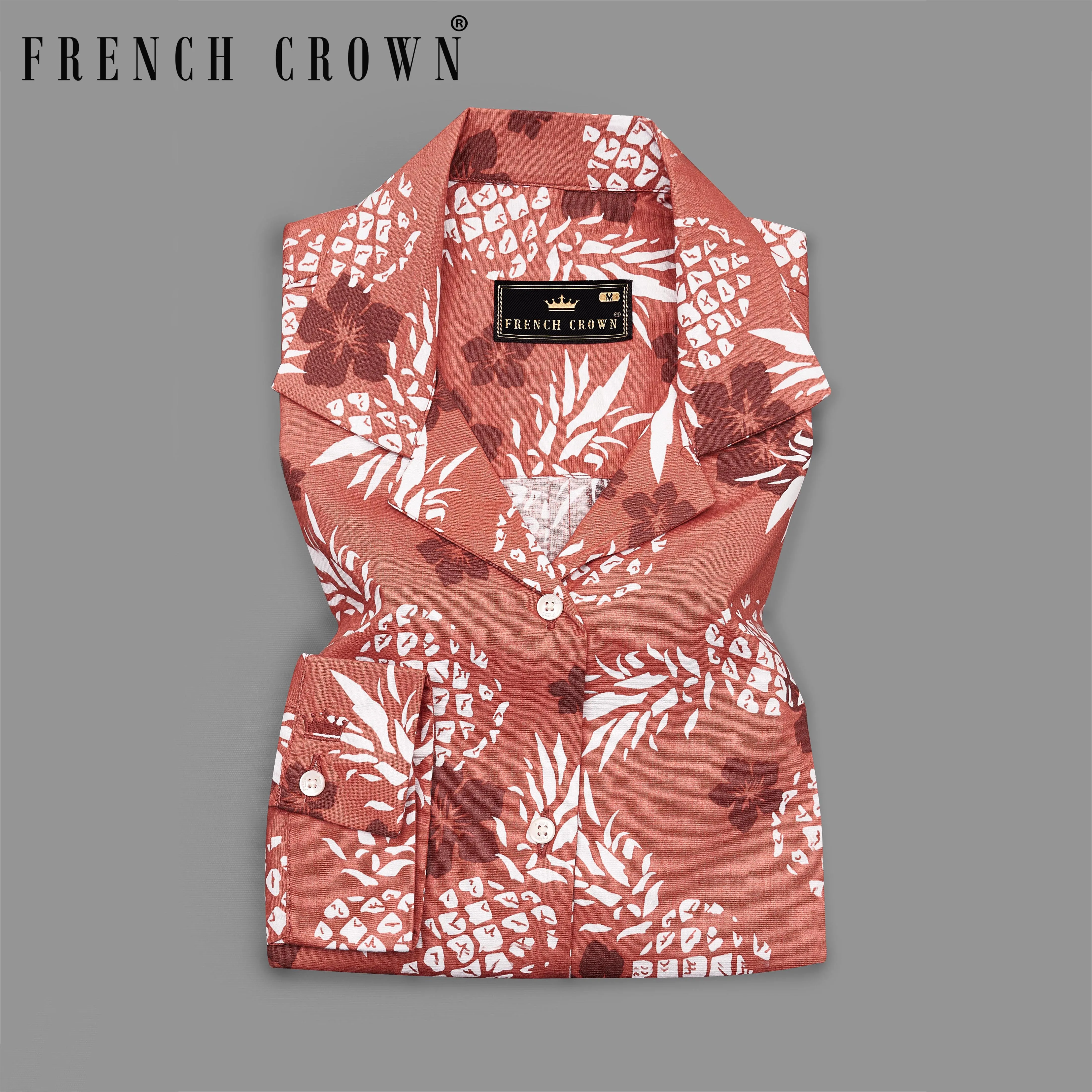 Antique Peach Pineapple Printed Premium Cotton Shirt