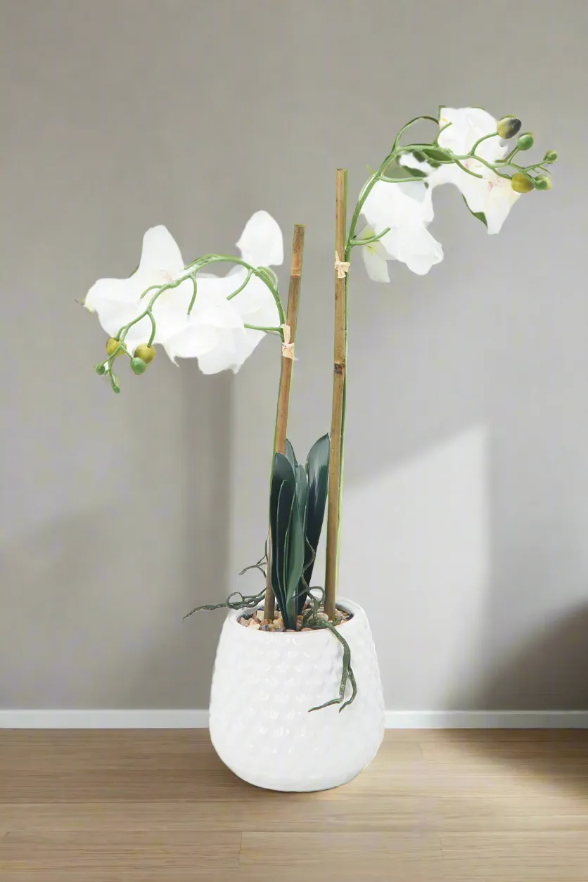 Artificial Orchid Flower In Ceramic Vase