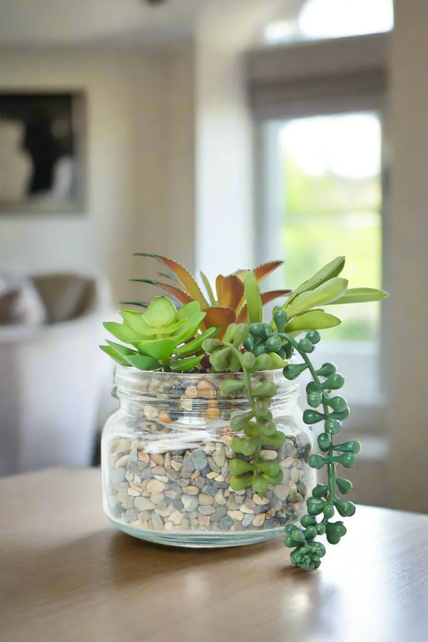 Artificial Succulent Plant With Glass Pot