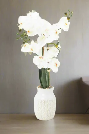 Artificial White Orchid Flower In Ceramic Vase