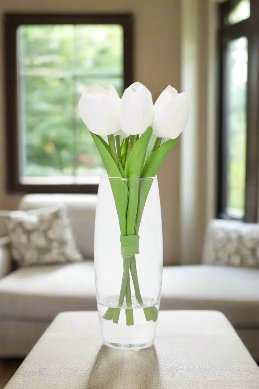 Artificial White Rose Bouquet In Ceramic Vase