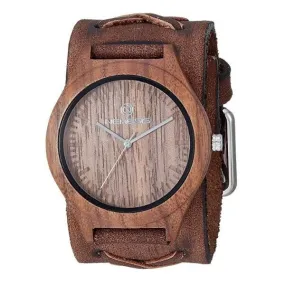 Ash Natural Dark Wood Watch with Distressed Brown Leather Cuff