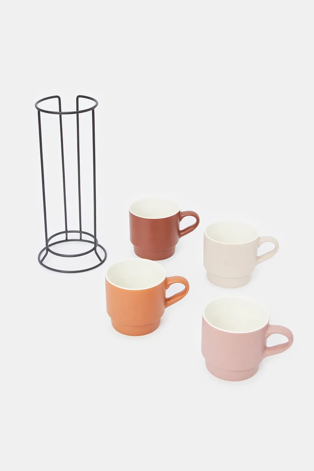 Assorted Stacked Mug Set With Stand (5 Piece)