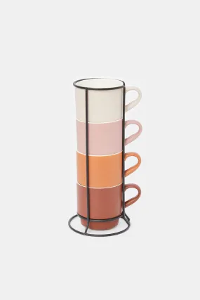 Assorted Stacked Mug Set With Stand (5 Piece)