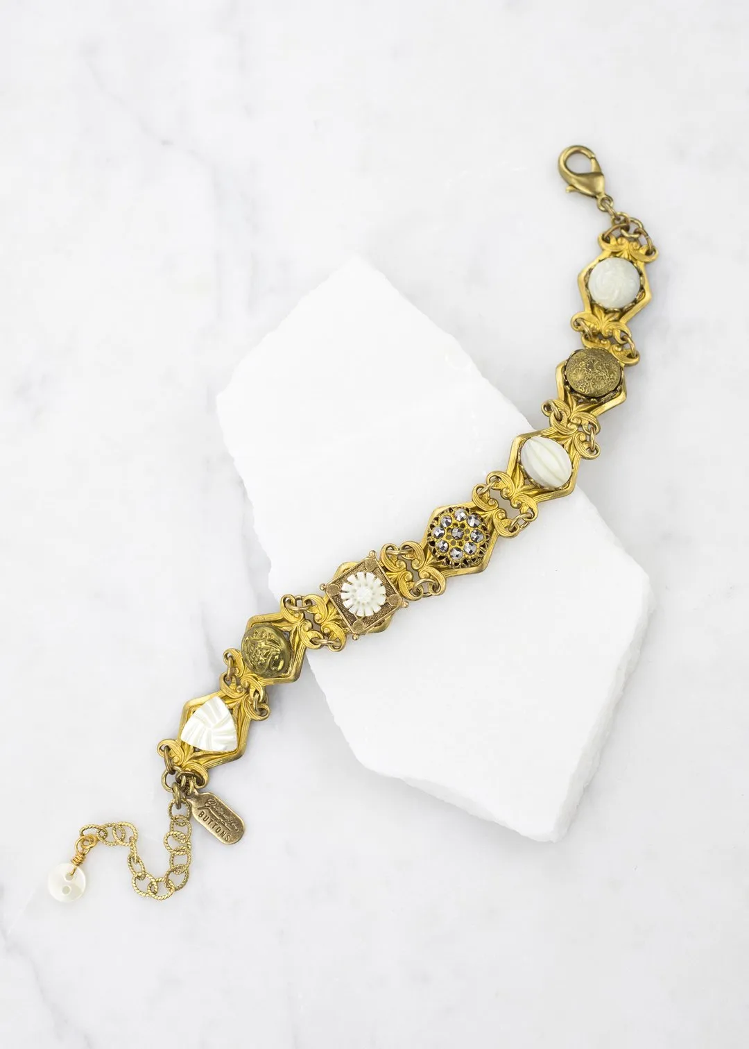 Avery Bracelet | Vintage Glass & Antique Buttons {Mixed Metals}