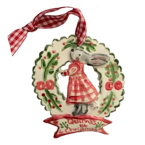 Baby's First Christmas Ornament - Bunny Girl Wreath