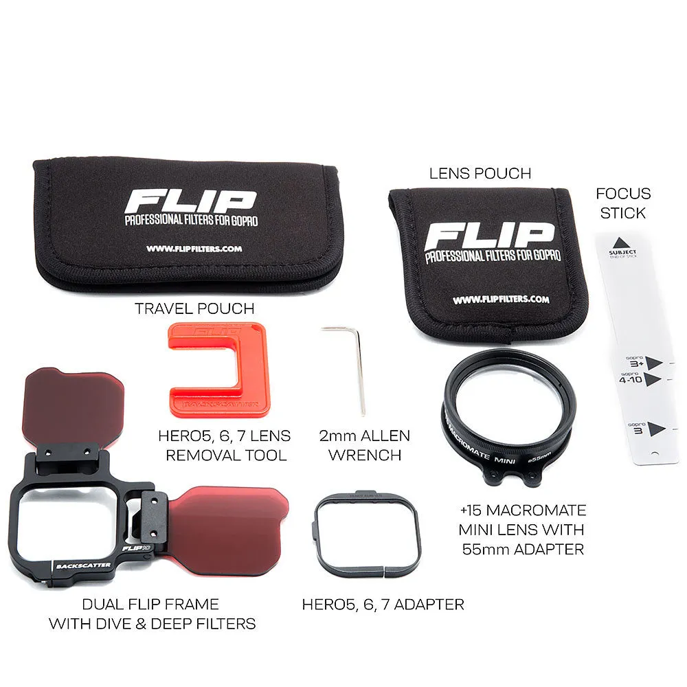 BackScatter FLIP12  Pro Package with DIVE & DEEP Filters &  15 MacroMate Mini Lens for GoPro HERO 5 to 12