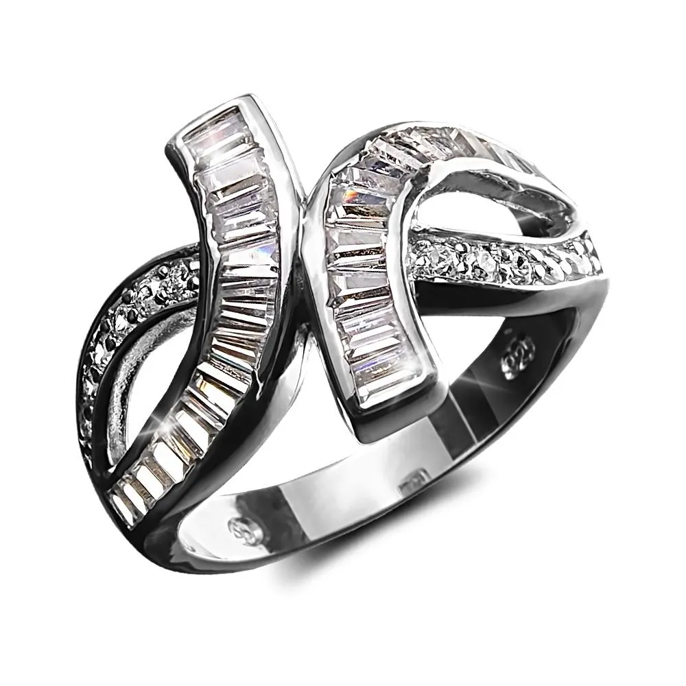 Baguette Twist Ring Rhodium