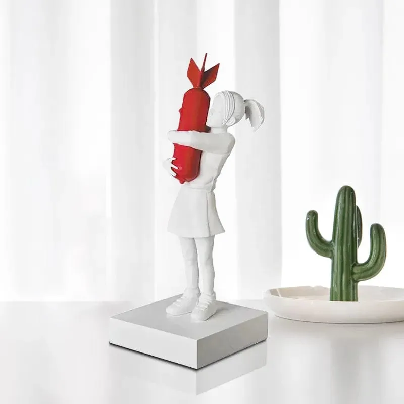 Banksy Inspired Hugging Bomb Girl Sculpture: Modern Art Statue for Elegant Home or Office Décor