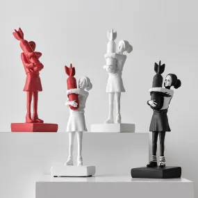 Banksy Inspired Hugging Bomb Girl Sculpture: Modern Art Statue for Elegant Home or Office Décor