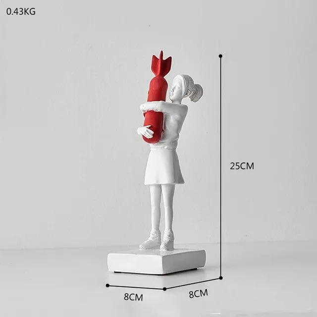 Banksy Inspired Hugging Bomb Girl Sculpture: Modern Art Statue for Elegant Home or Office Décor