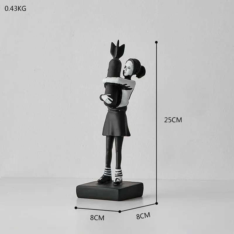 Banksy Inspired Hugging Bomb Girl Sculpture: Modern Art Statue for Elegant Home or Office Décor