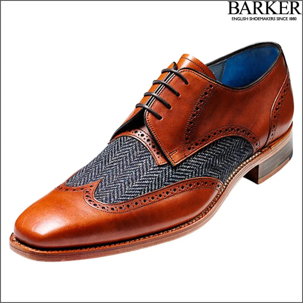 Barker Jackson Cedar Calf/Blue Tweed Wingtip Derby*