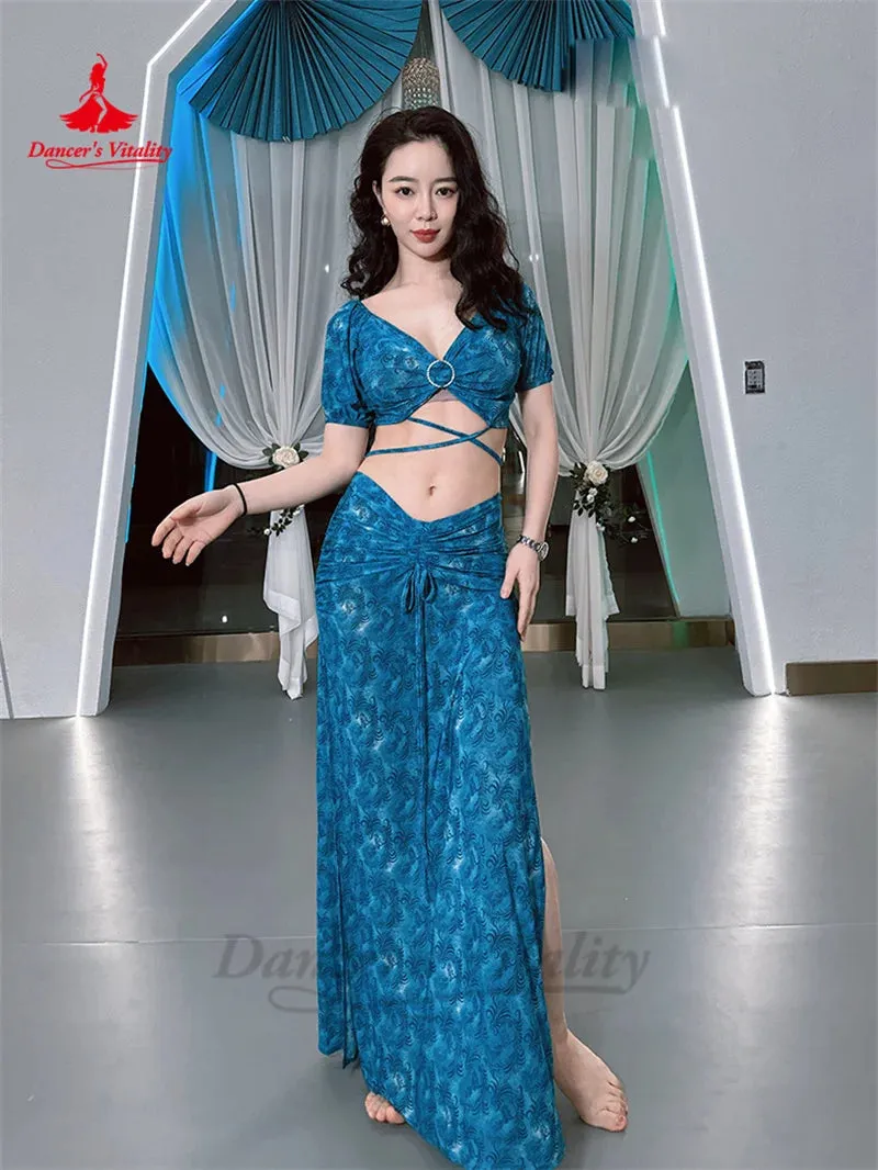 Belly Dance Costume Set for Women Short Sleeves Top split Long Skirt Team Clothing Set Oriental Belly Dancing Female Outfit