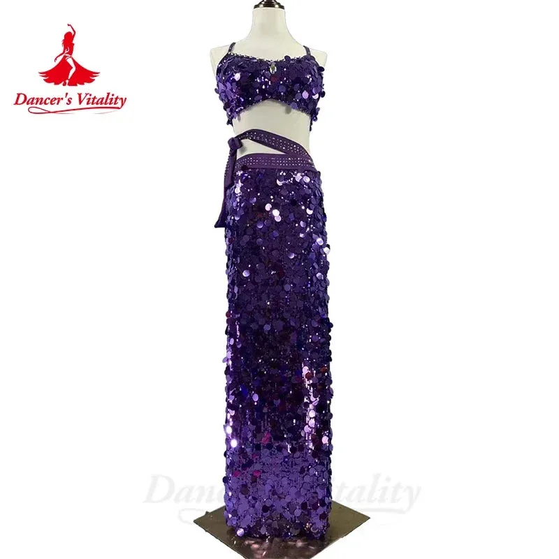 Belly Dance Costume Suit for Women Big Sequins Top split Long Skirt Custom Adult Child Oriental Bellydance Performance Outfit