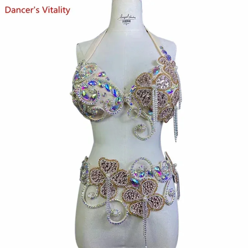 Belly Dance Costume Suit Women Customsized Hand Made Bra belt 2pcs Girl's Oriental Belly Dancing Belt Competitoin Suit