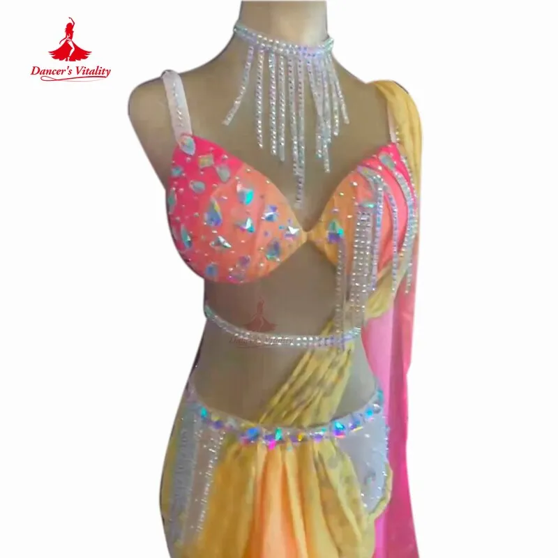 Belly Dance Performance Costume Suit Customized Adult Children Bra chiffon Long Skirt 2pcs Fealme Oriental Belly Dancing Outfit