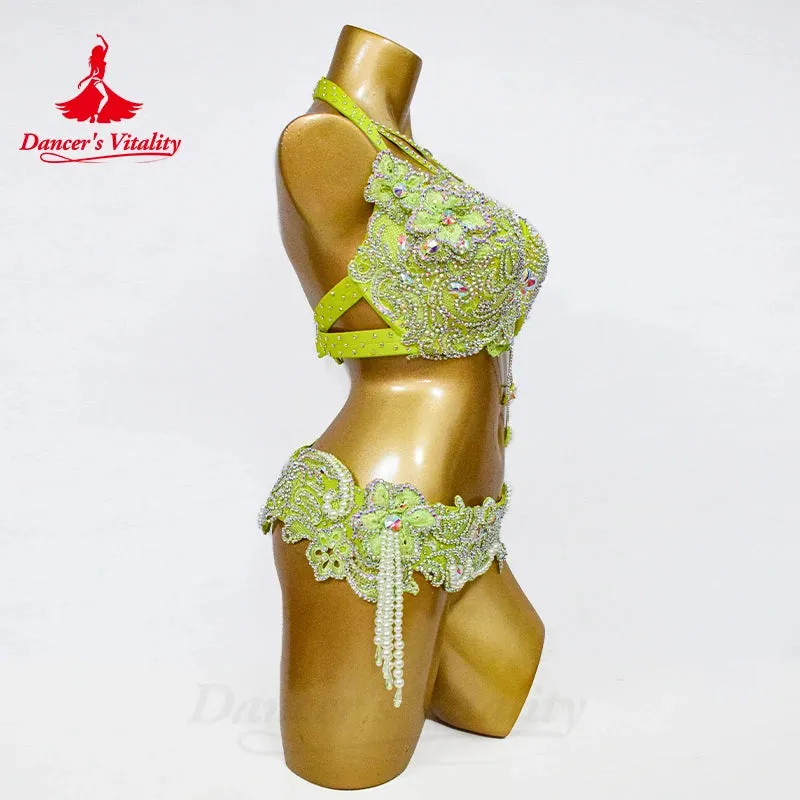 Belly Dance Performance Set for Women Senior AB Stones Bra belt Pcs Customsized Oriental Belly Dancing Competiton Suit