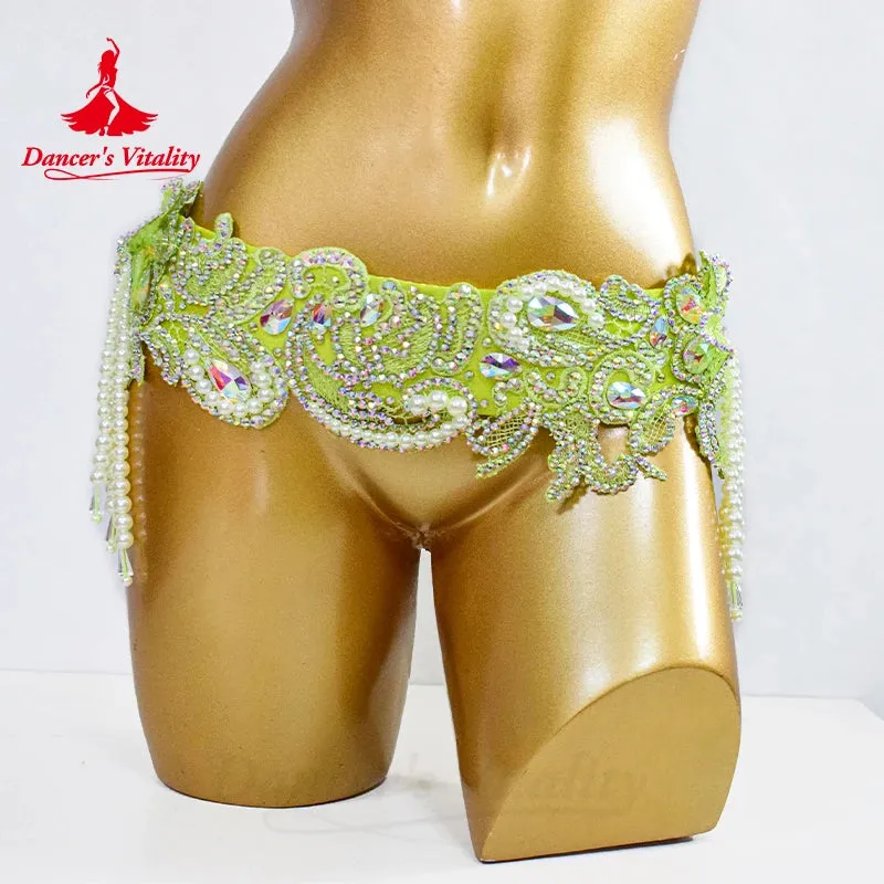 Belly Dance Performance Set for Women Senior AB Stones Bra belt Pcs Customsized Oriental Belly Dancing Competiton Suit