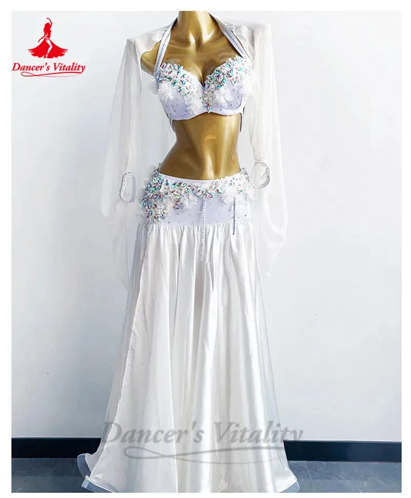 Belly Dance Performance Suit for Women Custom Chiffon Long Sleeves bra satin Skirt 3pcs Adult Child Oriental Bellydance Outfit