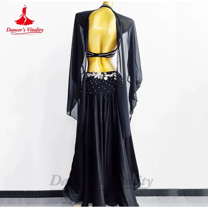 Belly Dance Performance Suit for Women Custom Chiffon Long Sleeves bra satin Skirt 3pcs Adult Child Oriental Bellydance Outfit