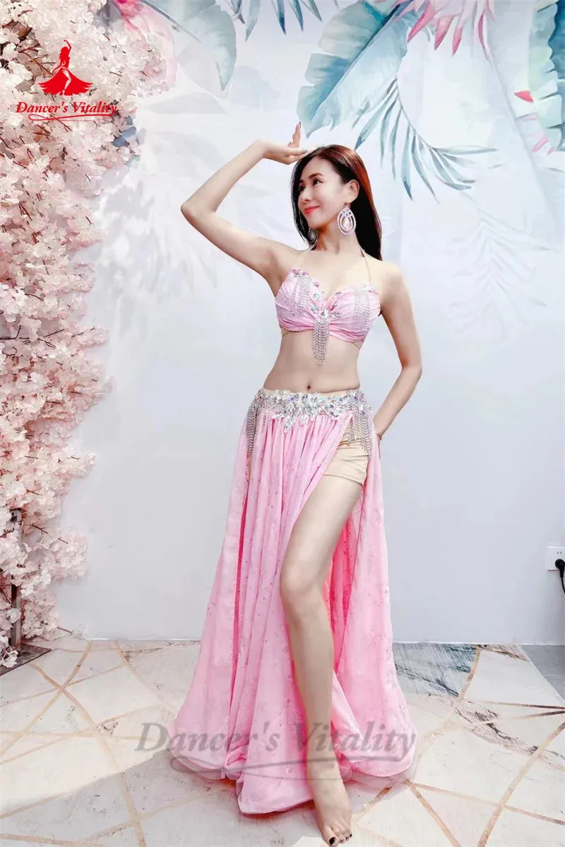 Belly Dance Performance Suit for Women Custom Chiffon Long Sleeves bra satin Skirt 3pcs Adult Child Oriental Bellydance Outfit