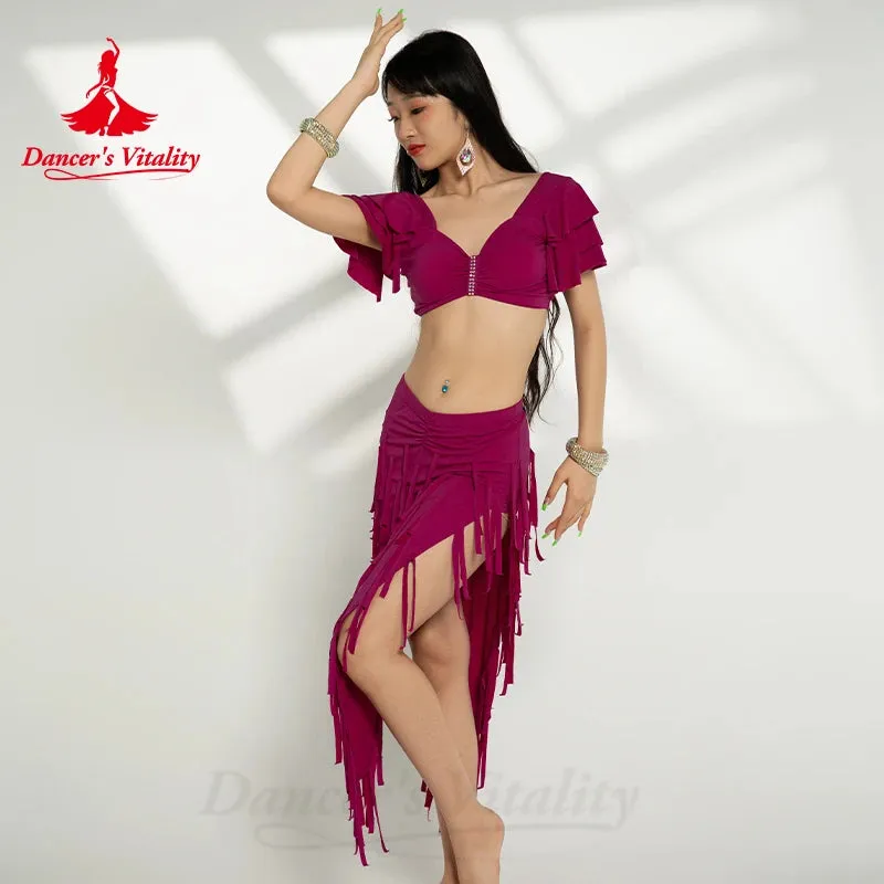 Belly Dancer Costume Set for Women Sexy Top sexy Drum Solo Skirt 2pcs Oriental Belly Dancing Wear Clothing Bellydance Outfit