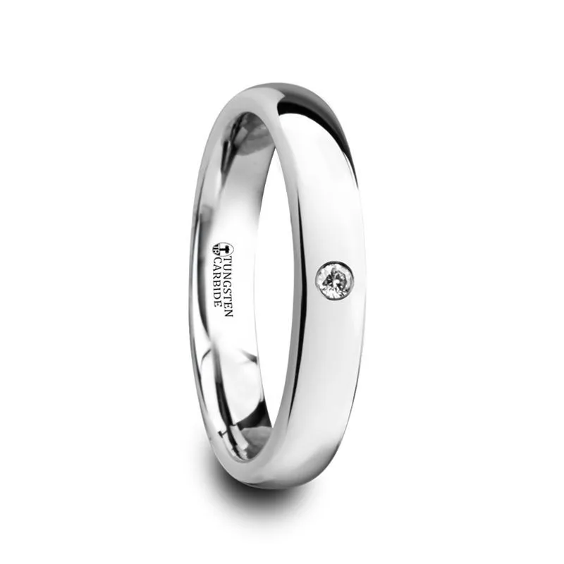 BERKSHIRE | Women's Silver Tungsten Ring, Diamond, Domed