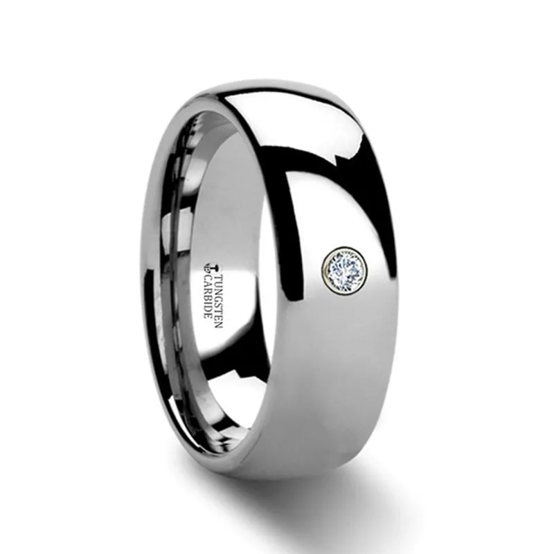 BERKSHIRE | Women's Silver Tungsten Ring, Diamond, Domed