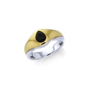 Black Magic Teardrop Solitare Silver & Gold Ring MRI484