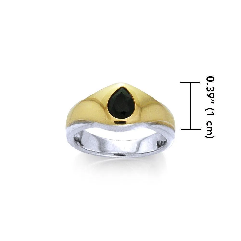 Black Magic Teardrop Solitare Silver & Gold Ring MRI484