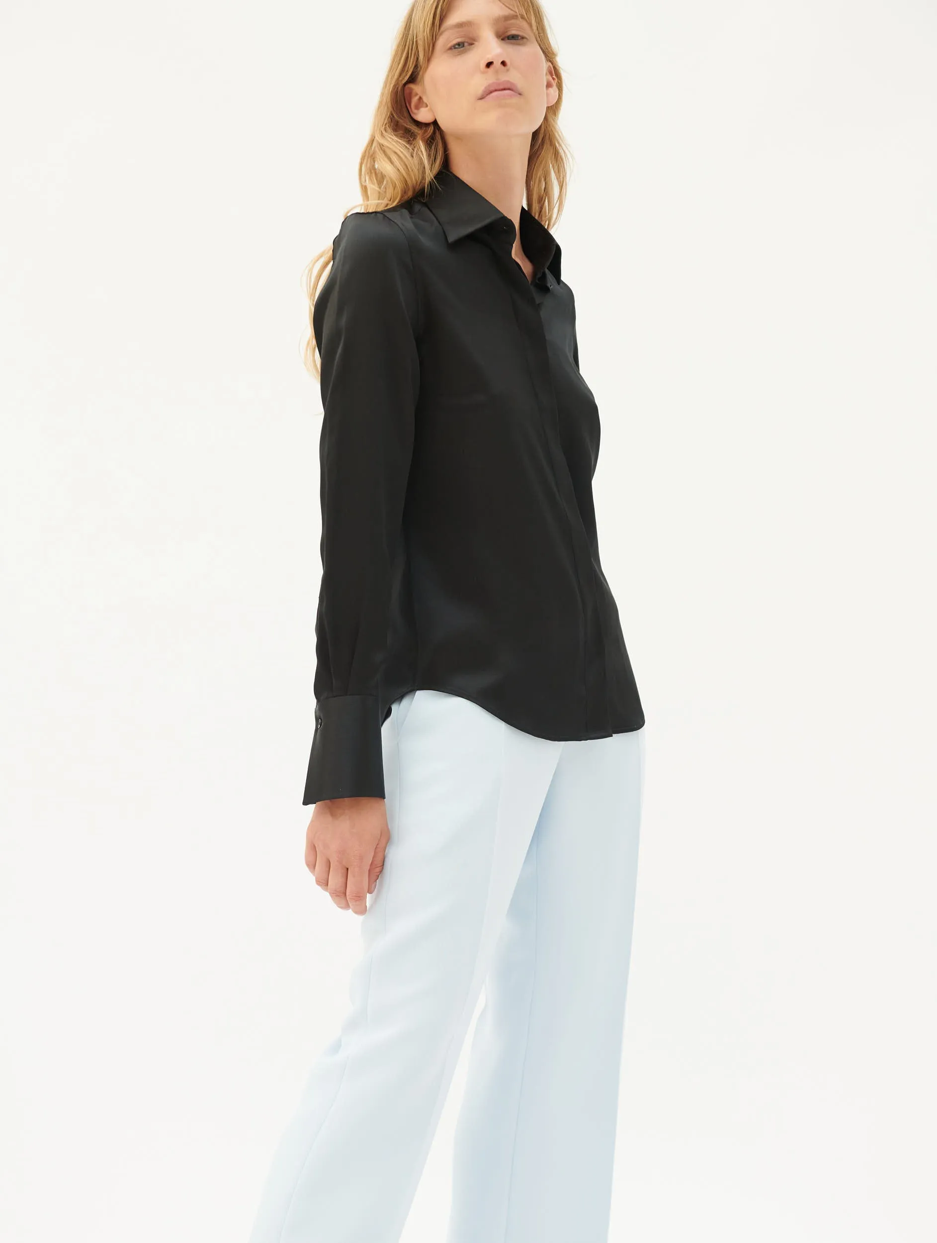 Black silk satin shirt