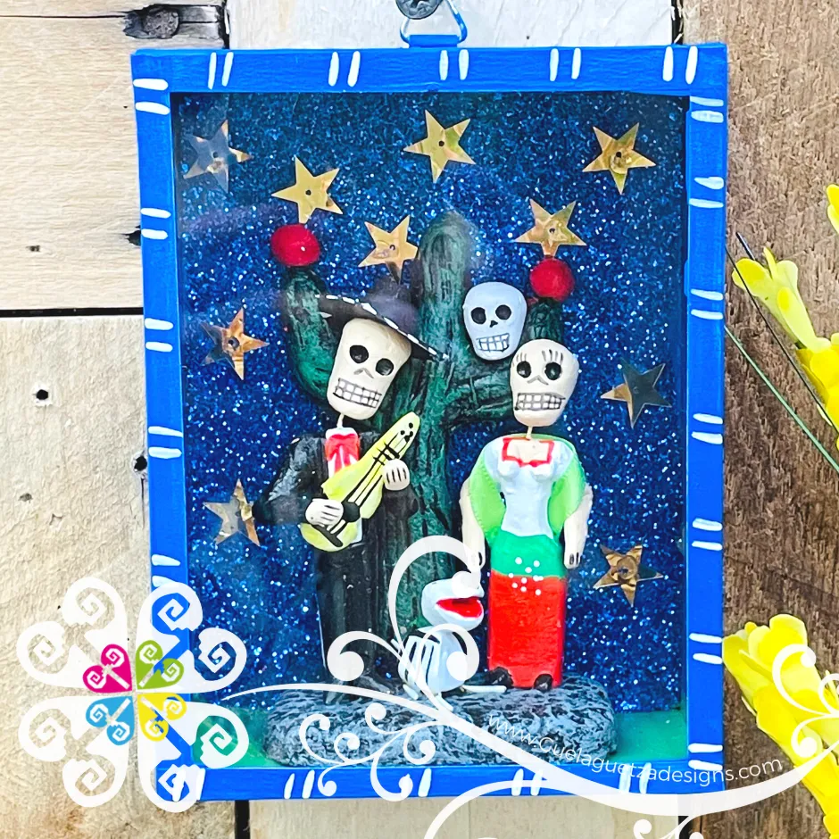 Blue Couple Mexican Box Decor - Cajita Decorativa Barro Cocido