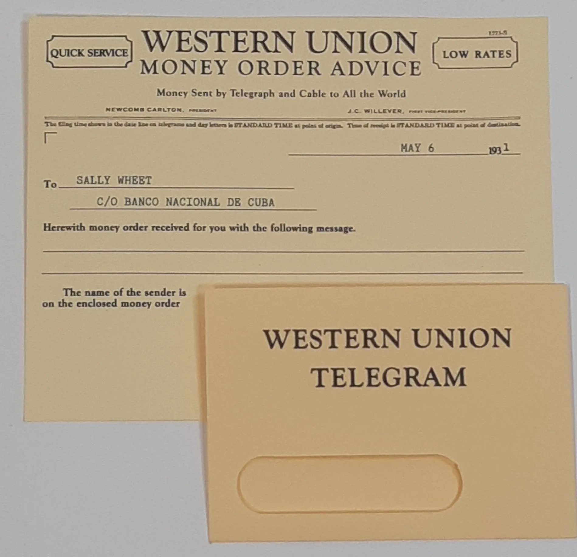 Boardwalk Empire: Sally Wheet Western Union Money Order Form