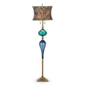 Carlito Floor Lamp F216I167 Colors Blue Turquoise White and Yellow Shade Blue and Turquoise Blown Glass Base by Kinzig Design