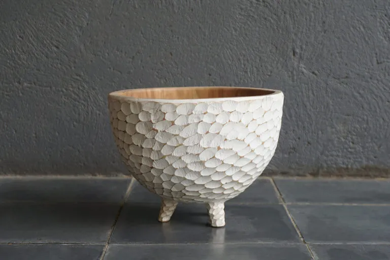 Carved Bubble Teak Bowl, Low